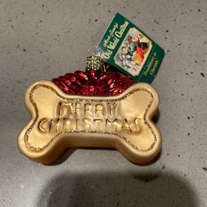 Vintage Old World Christmas blown glass dog bone ornament